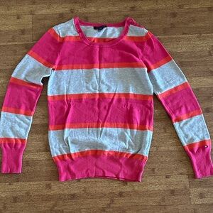Tommy Hilfiger Pink, Gray & Orange Striped Crewneck Sweater